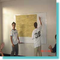 Nonito and Sherwin removing the manila papers after the group lecture. 