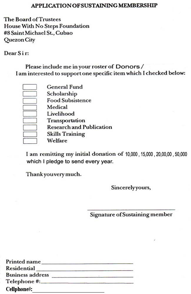 Application of sustaining membership